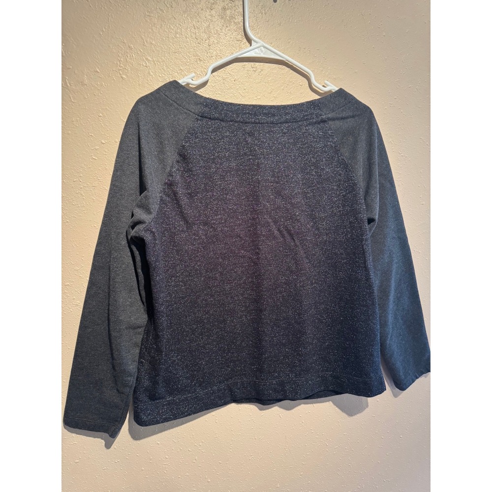 Ann Taylor LOFT Metallic Shimmer Zip Accent Raglan Top Gray Women Medium - Picture 4 of 7